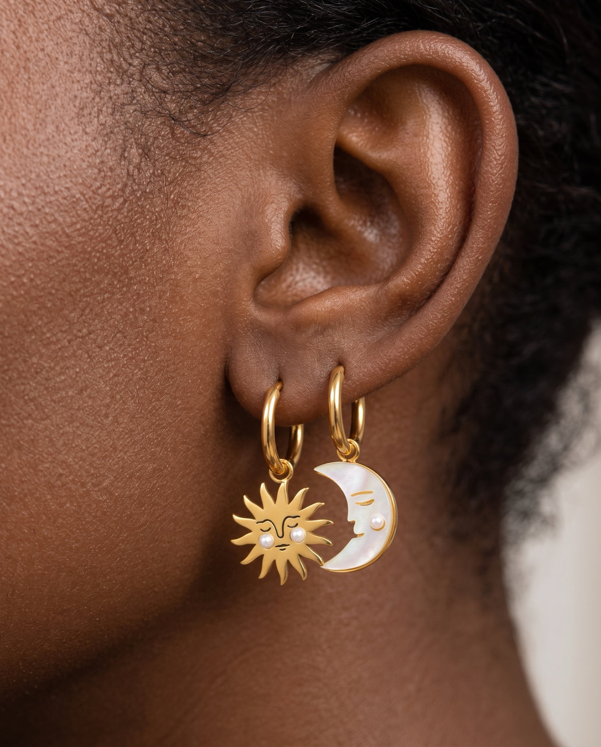 Pendientes Sol y Luna con Perla - Miss Melinda